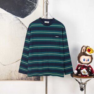 Miu Miu Navy and Green Striped Long Sleeve Tee